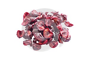 Freeze dried anf fresh cherry on a white background.