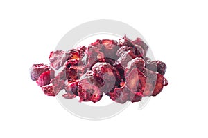 Freeze dried anf fresh cherry on a white background. photo