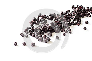 Freeze dried blueberries on a white background.