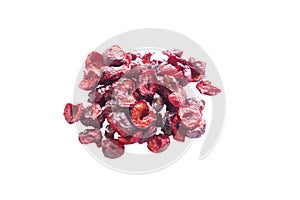 Freeze dried cherry on a white background.