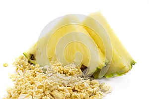 Freeze dried and fresh pineapple ananas on a white background. photo