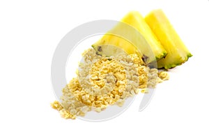 Freeze dried and fresh pineapple ananas on a white background. photo