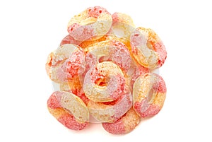 Freeze Dried Peach Ring Candies Isolated on a White Background