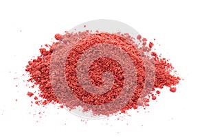 Freeze dried strawberries on a white background, powder