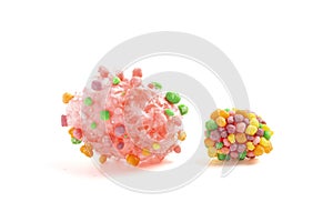 Freeze Dried Sweet and Tangy Candy with Small Candies on the Outside of a Chewy Center Isolated on a White Background