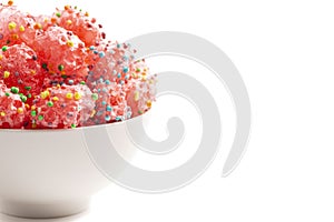 Freeze Dried Sweet and Tangy Candy with Small Candies on the Outside of a Chewy Center Isolated on a White Background