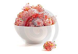 Freeze Dried Sweet and Tangy Candy with Small Candies on the Outside of a Chewy Center Isolated on a White Background