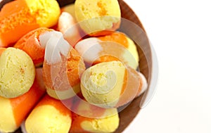 Freeze Dried Traditional Candy Corn Isolated on a White Background