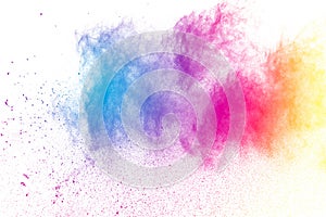 Freeze motion of color powder splash. photo