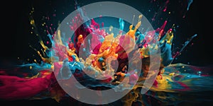 Freeze motion of colored powder explosions isolated on plain background. AI Generative