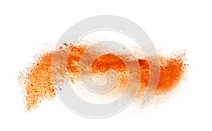 Freeze motion of orange dust explosion isolated on