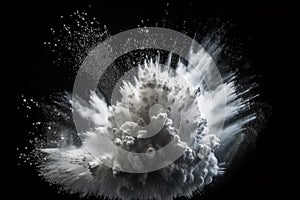Freeze motion of snow powder explodes on black background.