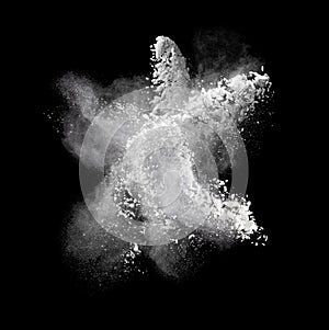 Freeze motion of white dust explosion isolated on