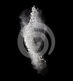 Freeze motion of white dust explosion isolated on