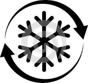 Freezer control icon. Snowflake with rotation arrows sign. Automatic cooling defrost symbol. flat style