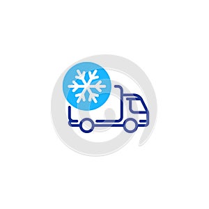 Freezer truck line icon, cold product delivery transportation