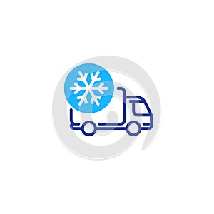 Freezer truck line icon, cold product delivery transportation photo
