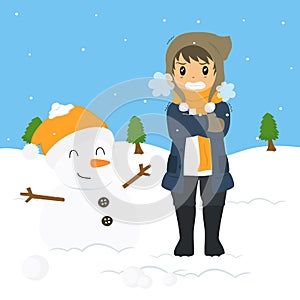 Freezing Boy on Winter Cold, Cartoon Vector