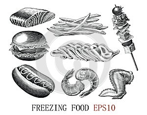 Freezing Food hand drawing vintage engraving style