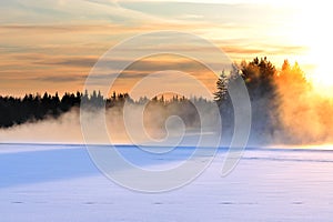 Freezing river in a cold winter day.