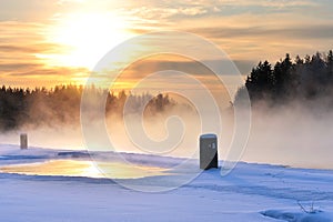 Freezing river in a cold winter day.
