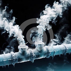 Freezing waterpipes, water pipes, cold frozen and covered with ice