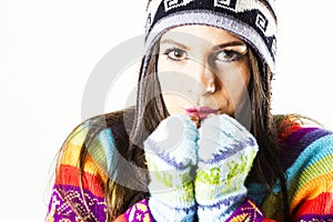 Freezing winter woman portrait photo