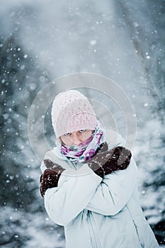 Freezing Woman during a Cold Winter Day