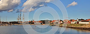 Fregatten Jylland and harbour of Ebeltoft, Denmark.