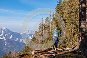 Freiberg - Woman on hiking path in winter near Zell Pfarre towards Freiberg, Austrian Alps, Carinthia (Kaernten), Austria, Europe