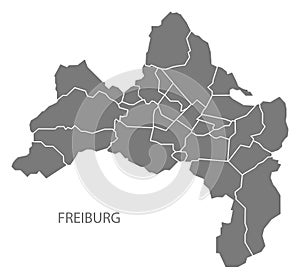 Freiburg city map with boroughs grey illustration silhouette shape photo