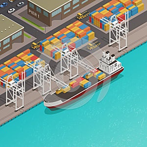 Freight Barges Harbor Wharf Isometric