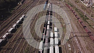 Freight cars on the railway tracks of the station, the formation of freight trains.