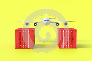 Freight container and airplane on yellow background