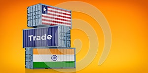 Freight container with Liberia and India flag.