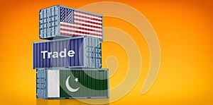 Freight container with USA and Pakistan flag.
