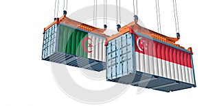Freight containers with Algeria and Singapore national flags.