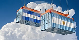 Freight containers with Argentina and El Salvador national flags.