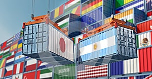 Freight containers with Argentina and Japan flags.