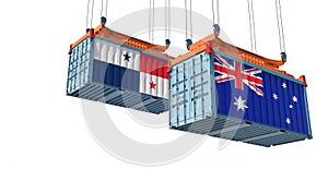 Freight containers with Australia and Panama national flags.