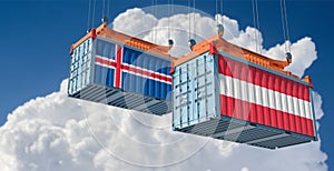 Freight containers with Austria and Iceland national flags.