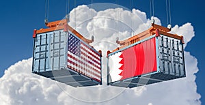 Freight containers with Bahrain and USA flag.