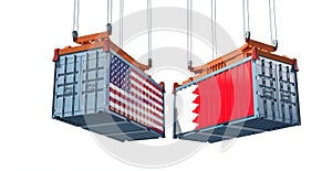 Freight containers with Bahrain and USA flag.