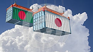 Freight Containers with Bangladesh and Japan flags.