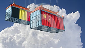 Freight Containers with Belgium and China flags.