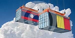 Freight containers with Belgium and Laos flag.