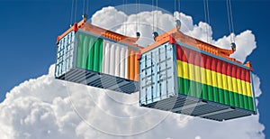 Freight containers with Bolivia and Ireland national flags.