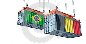 Freight containers with Brazil and Belgium national flags.