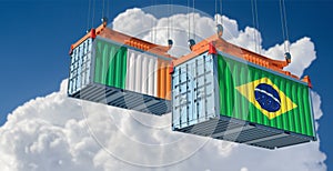 Freight containers with Brazil and Ireland flag.