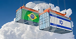 Freight containers with Brazil and Israel national flags.